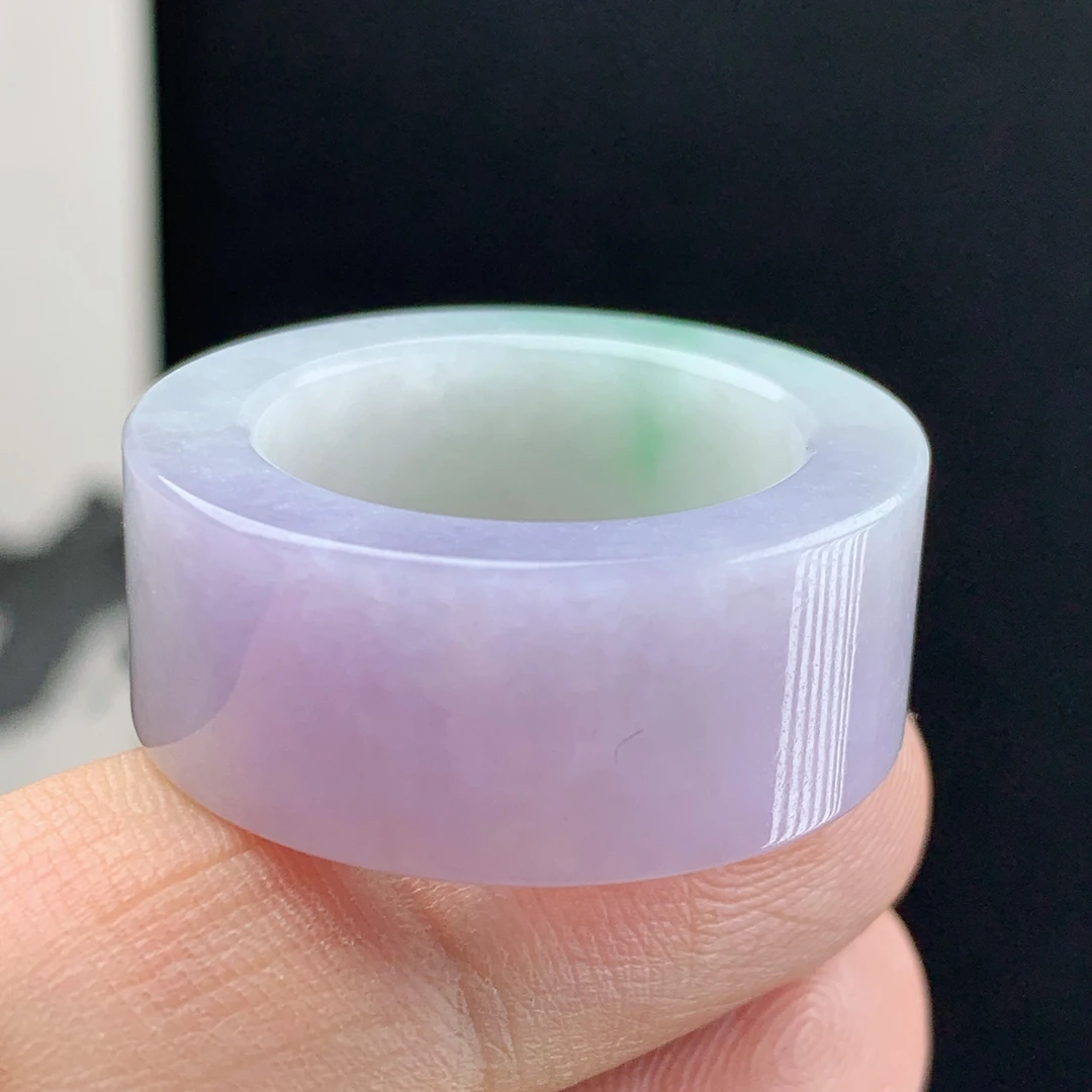 戒指内径21.3缅甸天然A货翡翠老坑飘花绿色紫色扳指环戒圈送礼