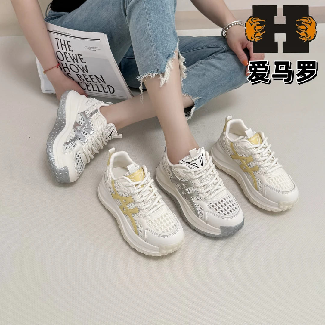 【北极冰网】老爹鞋透网女鞋2025夏韩版新款厚底爆版休闲百搭8898