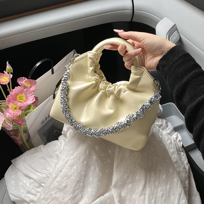 【云朵包】春夏新款圆环手提软包褶皱菜篮子包小众设计师百搭斜挎包