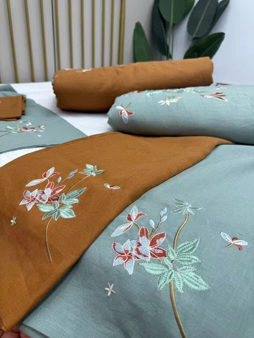 【宠粉】C878外贸尾单【100汉麻刺绣】枕套一对高端大气轻奢