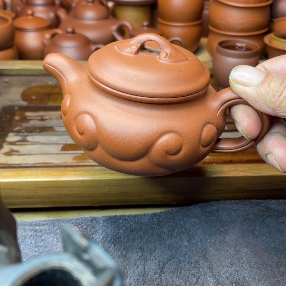 紫砂茶壶原矿青水泥精工仿古如意260cc
