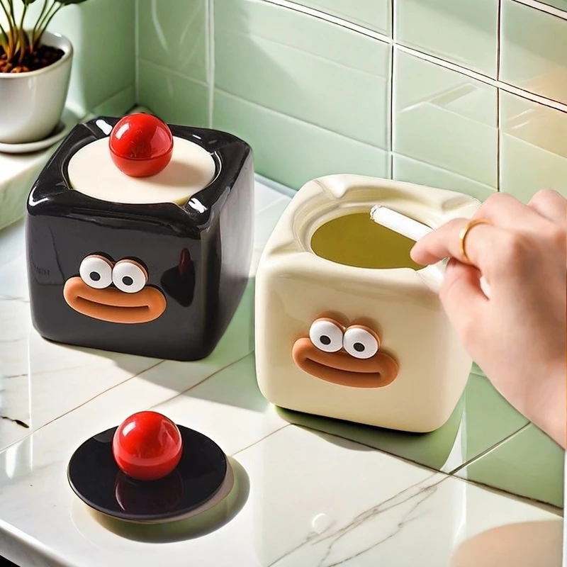 可爱创意烟灰缸 家用高颜值轻奢装饰客厅 陶瓷烟盅带盖新疆包邮