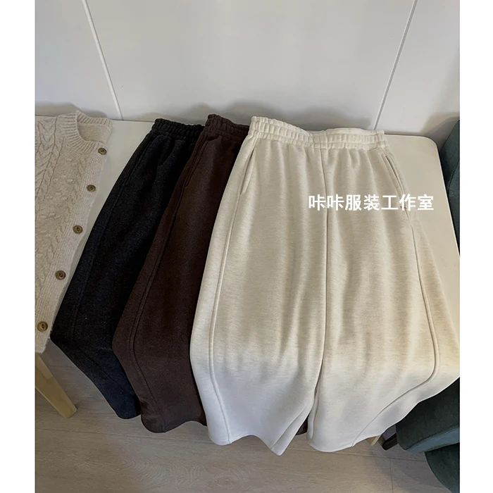 REKAYYAT“延续”羊毛秋冬加绒斜侧缝松紧腰宽松窄版微弯刀长裤