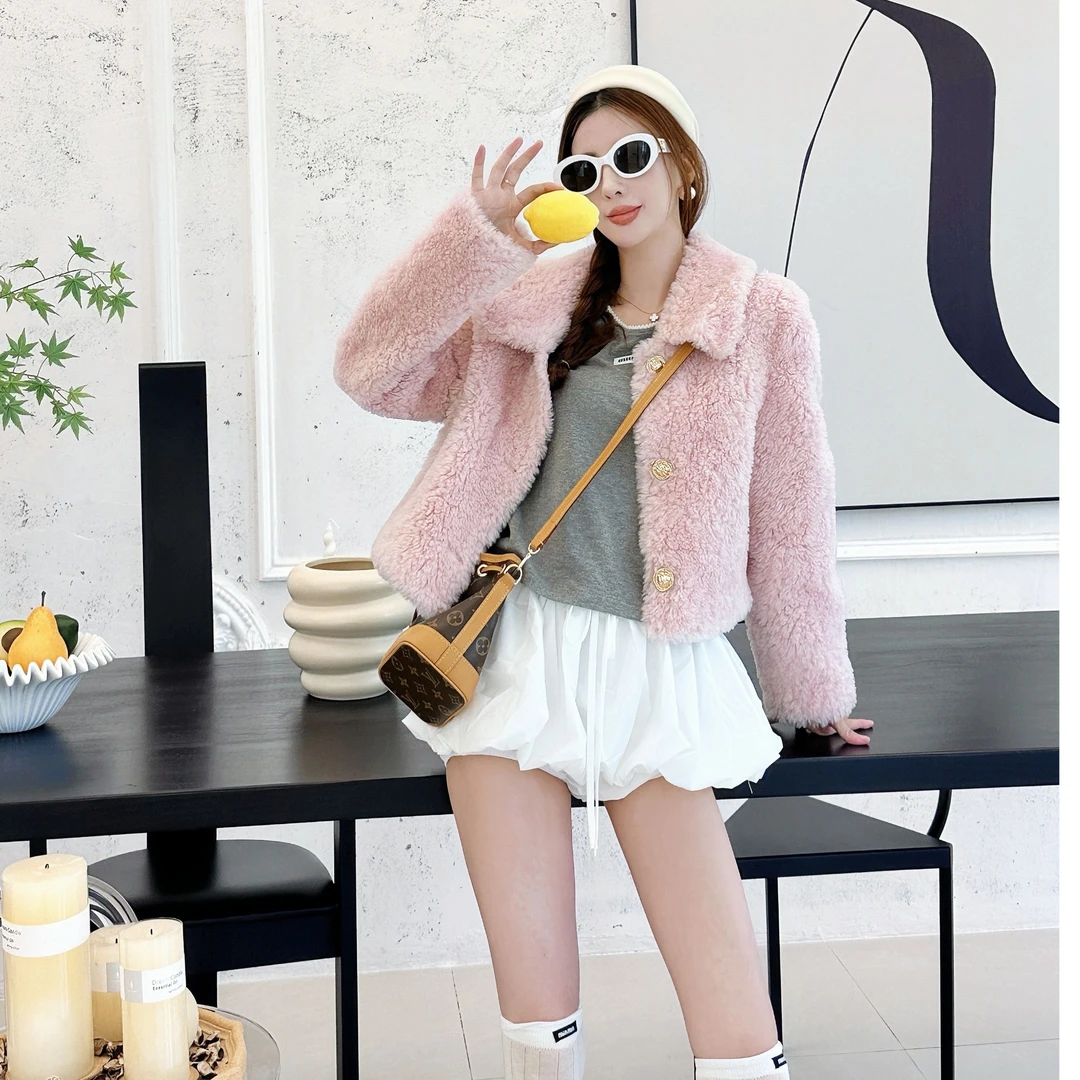 2025短款冬100全羊毛时尚百搭女外套气质宽松小个子