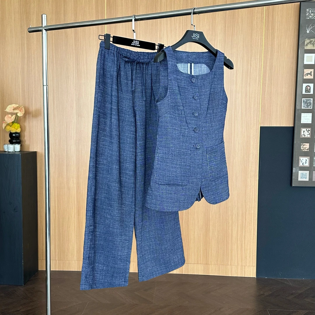 JISI 25洗水牛仔蓝无袖马甲套装-TZ25040