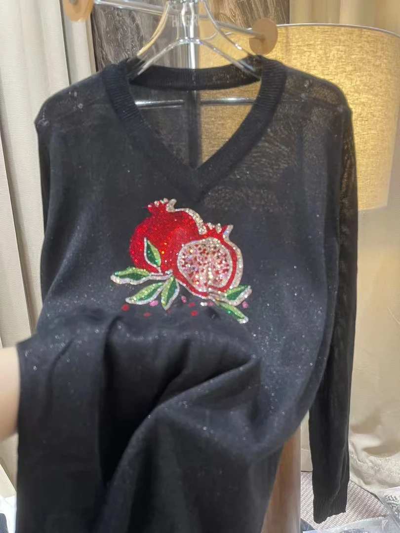 包嫂【AA1842黑色石榴长袖】2025年新款毛衣外套外搭减龄长袖