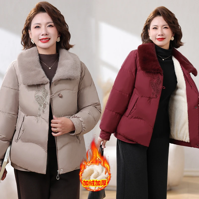 中年妈妈冬装外套短款时尚棉服洋气加厚棉袄中老年女冬季新款棉衣