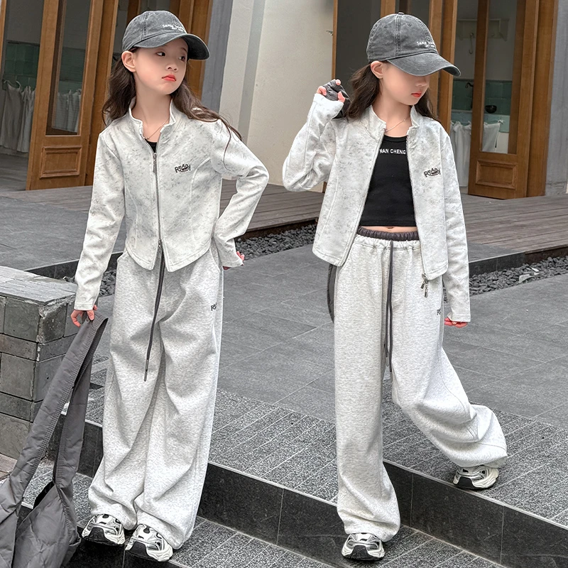 女童套装春秋装2025新款中大童洋气网红卫衣阔腿裤两件套运动服潮