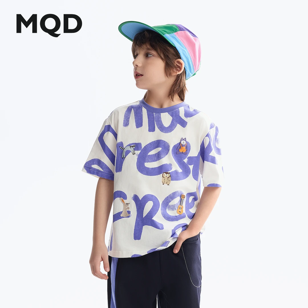 MQD童装儿童t恤25夏季新款儿童短袖圆领趣味宝宝打底衫945230324