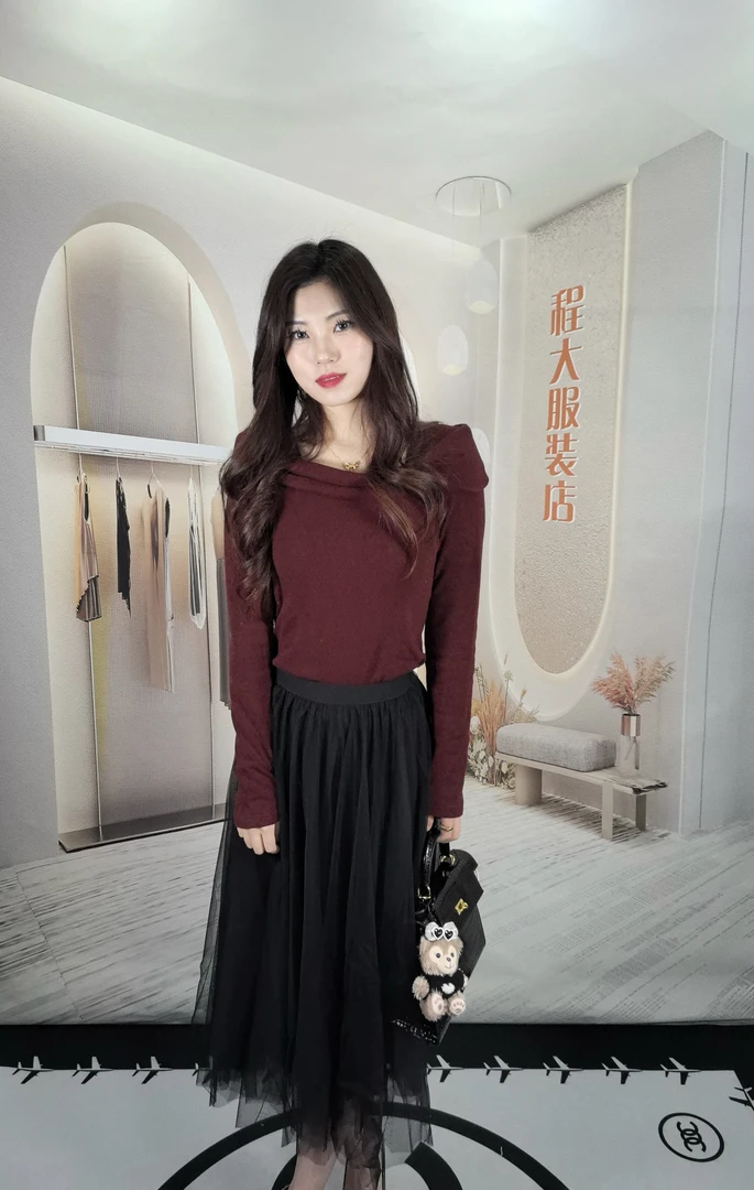 【程大服饰】2025新款春季黑色纱裙女高腰不规则半身裙A字网纱蓬裙