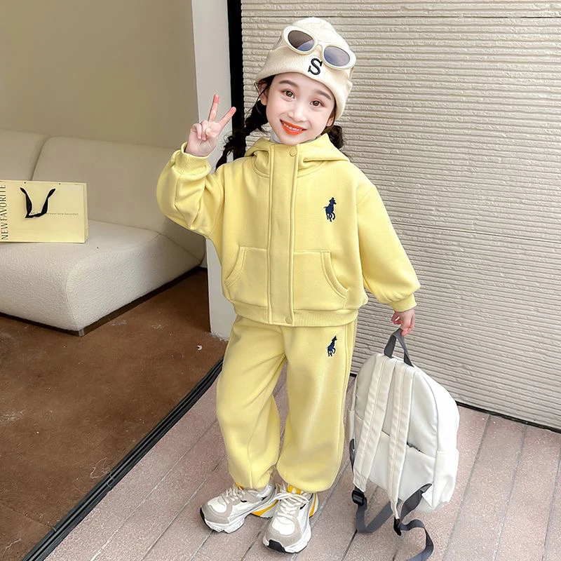 韩版童装女童春秋套装2025新款中大童连帽卫衣休闲运动两件套