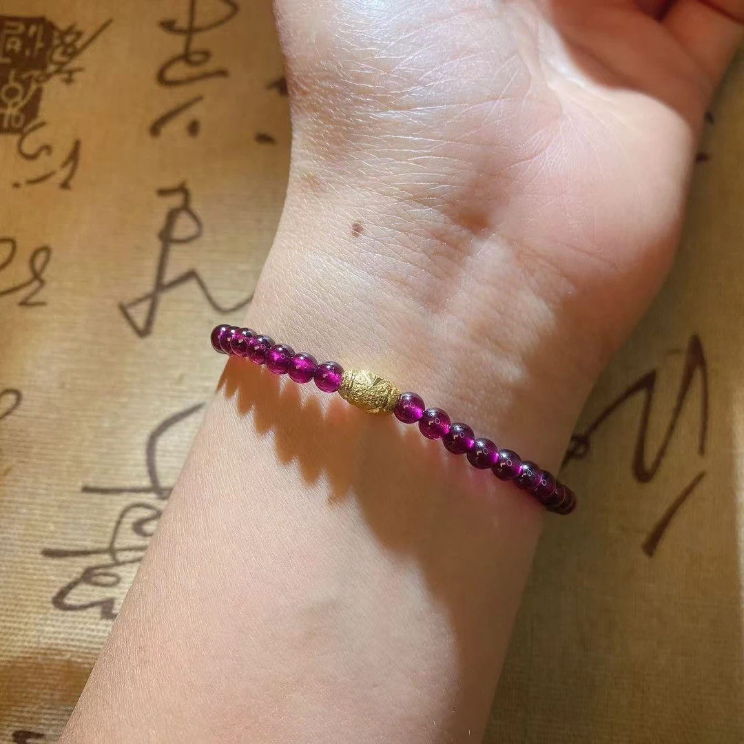 卡4天然石榴石搭配橄榄珠手链单圈手链（双十一福利）