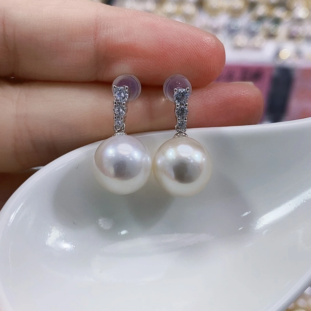 银S925镶嵌淡水珍珠特价开播福利极光耳饰11-12m m