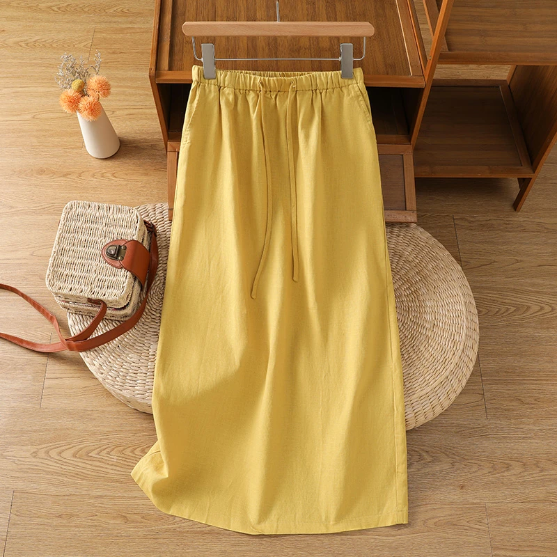 亚麻半身裙女夏日薄款2025新款棉麻麻料a字裙后口袋伯克利直筒裙
