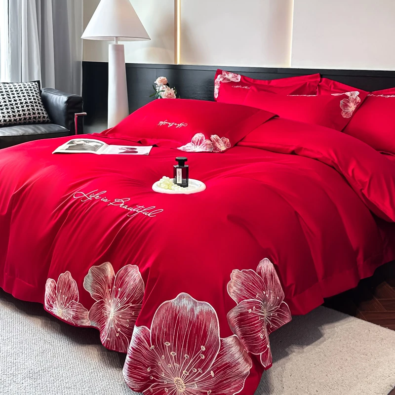 高端轻奢风长绒棉婚庆四件套全棉床单被套结婚陪嫁床上用品