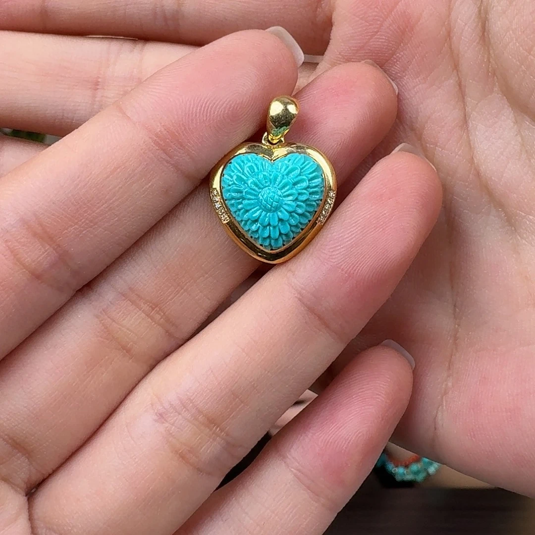 绿松石18K金镶嵌珠宝奇石