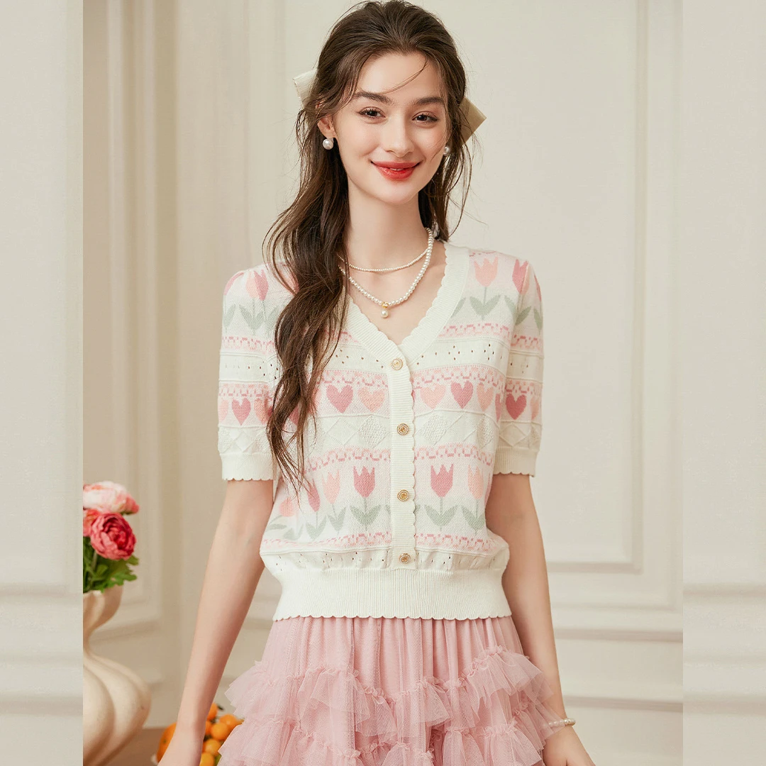 【大叔女装】白鹿语25夏季新款时尚微弹正肩女式针织衫YU20328