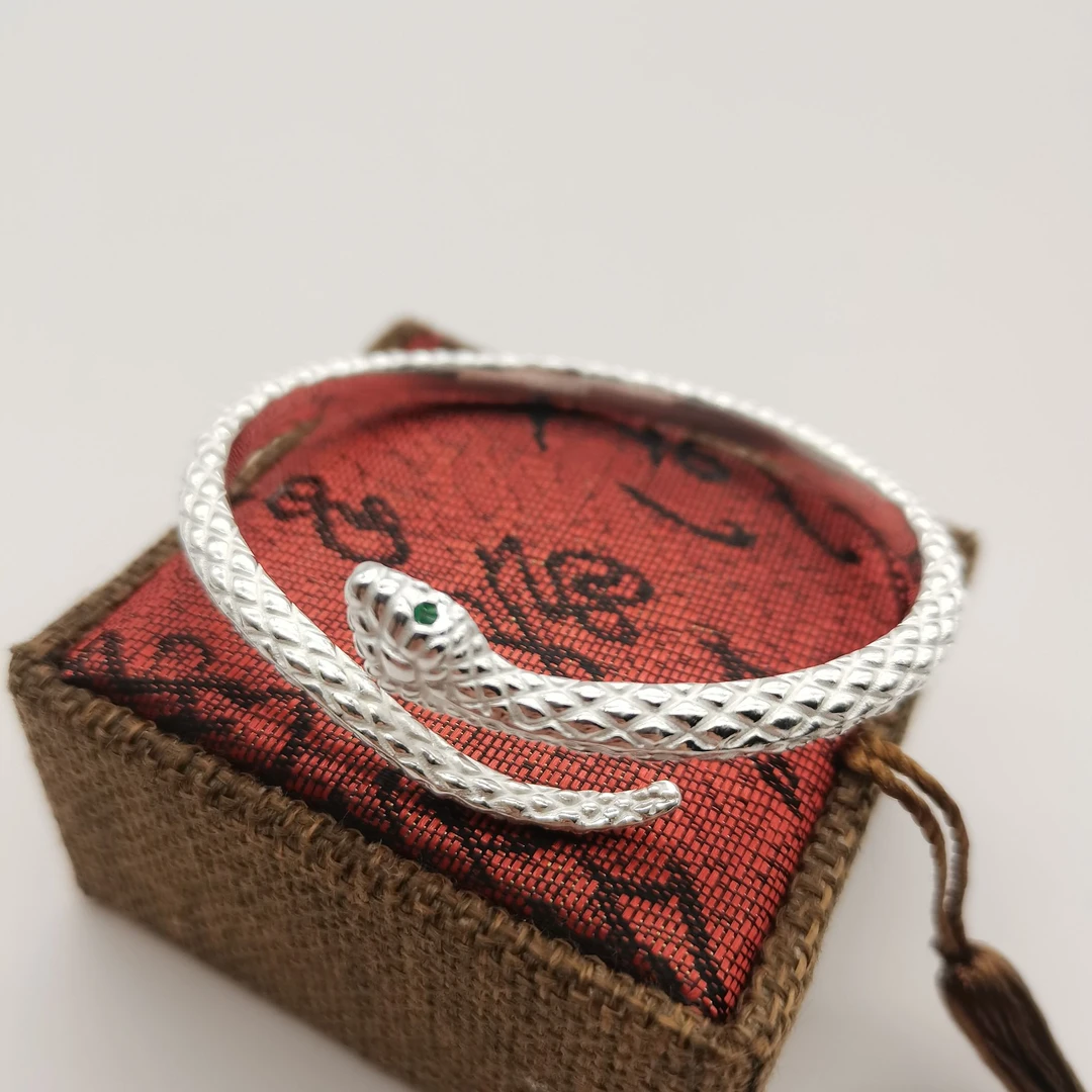 足银手镯 银苗匠心足银银制蛇形手镯银色镯子时尚百搭蛇年大吉