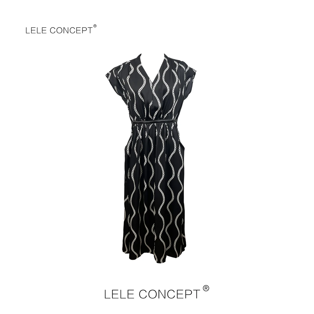 LELE CONCEPT丨【如一】链条花纹落肩连衣裙Q0655
