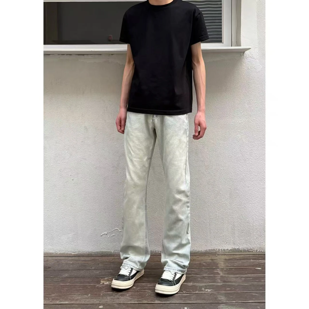 裤王春季新款美式弯刀微喇休闲百搭水洗黄泥牛仔裤弯刀黑牛仔裤