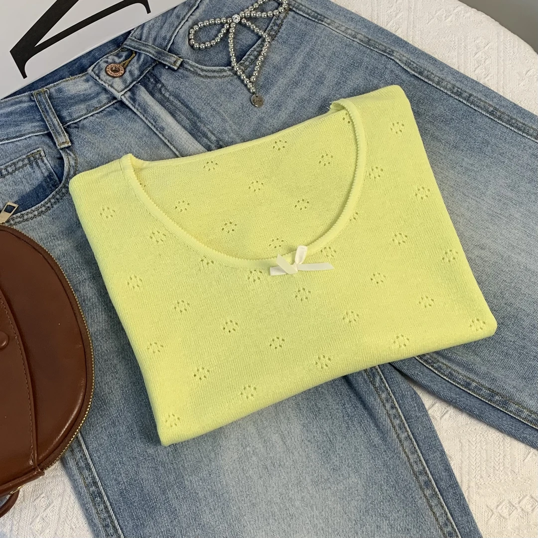 清-汤圆吖时尚圆领套头款针织短袖162889