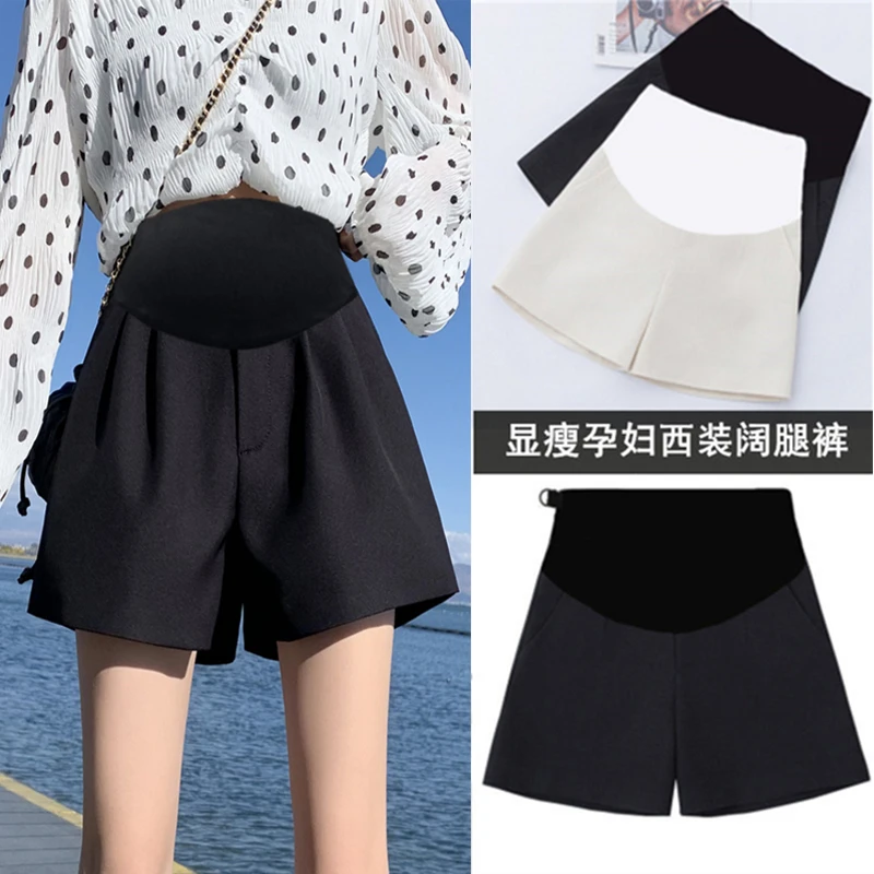 孕妇装裤子夏季时尚高腰显瘦西装阔腿短裤外穿托腹休闲打底三分裤