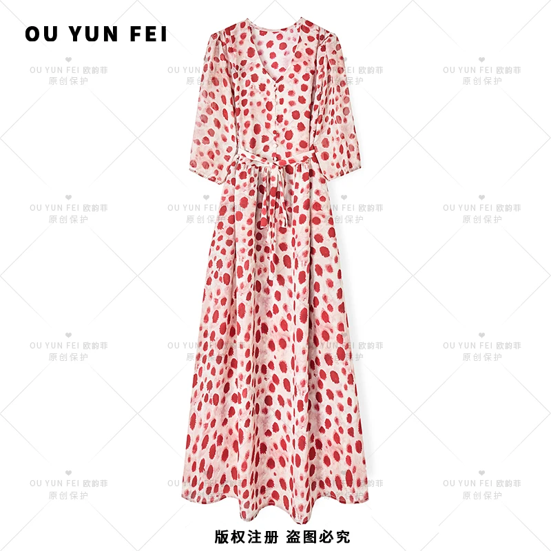 高级感连衣裙女新款气质显瘦穿搭时尚洋气印花长裙AY1283