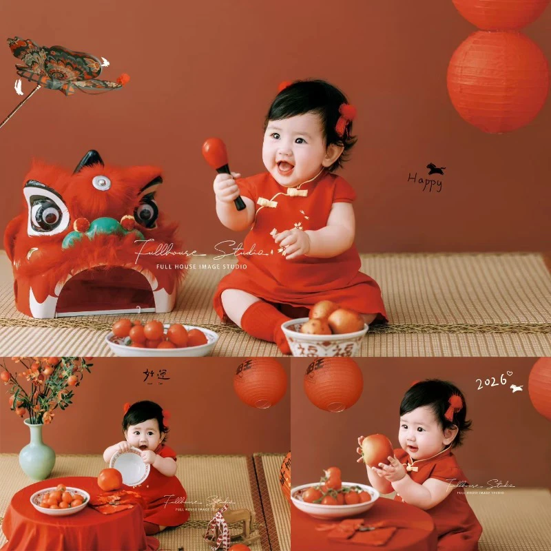 新年周岁照摄影道具衣服婴儿宝宝照百天照百日满月照拍摄主题服装