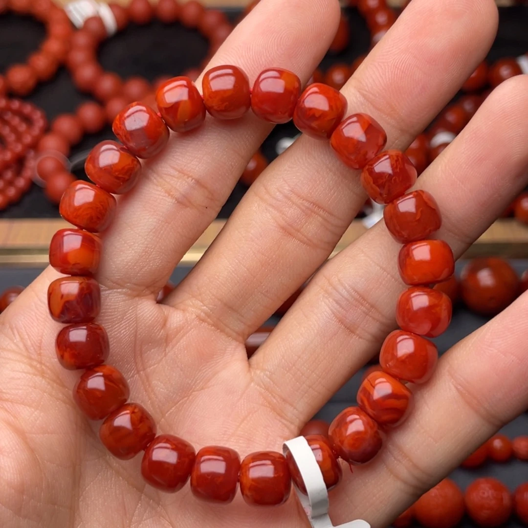 诚***宝南红玛瑙未镶嵌手串H9mm妖孽牛血火焰老型手串