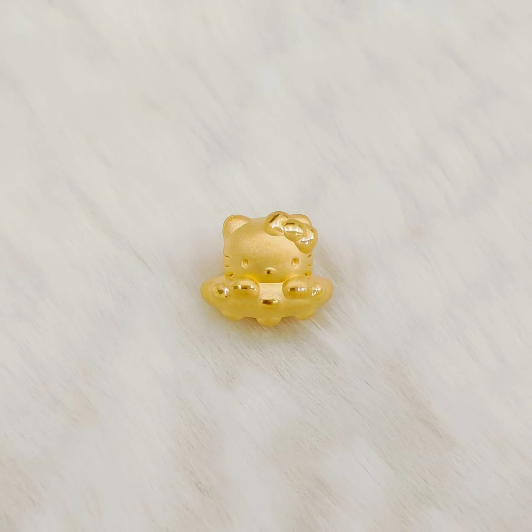 鸿瑞黄金 足金999外星飞船Kitty素金3D硬金转运珠手串