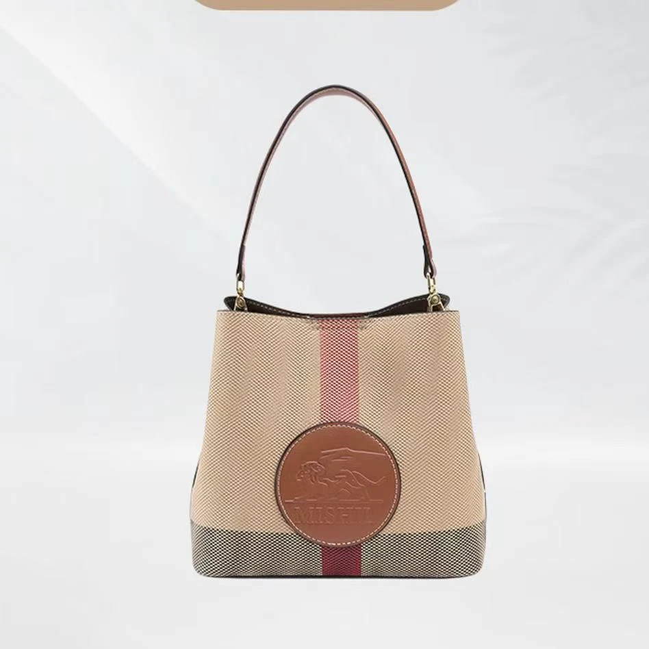 时尚单肩包方款女士包包水桶包格纹