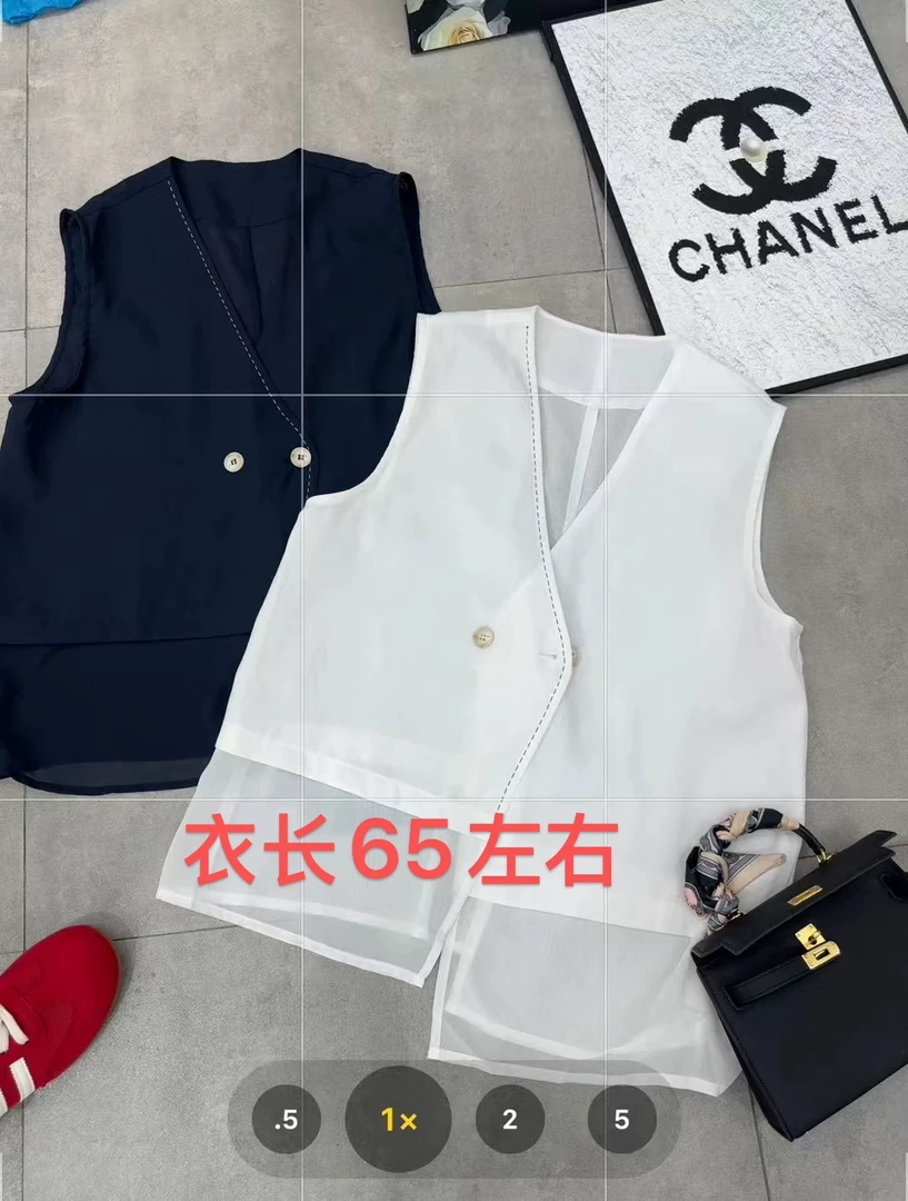 姚家铺子258106无袖V领拼纱马夹夏新天丝棉宽松显瘦坎肩上衣