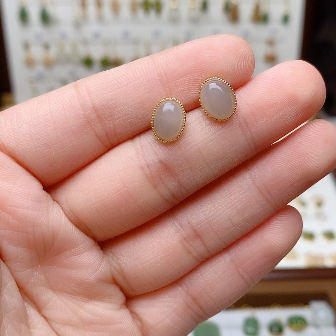 和田玉银S925镶嵌耳饰