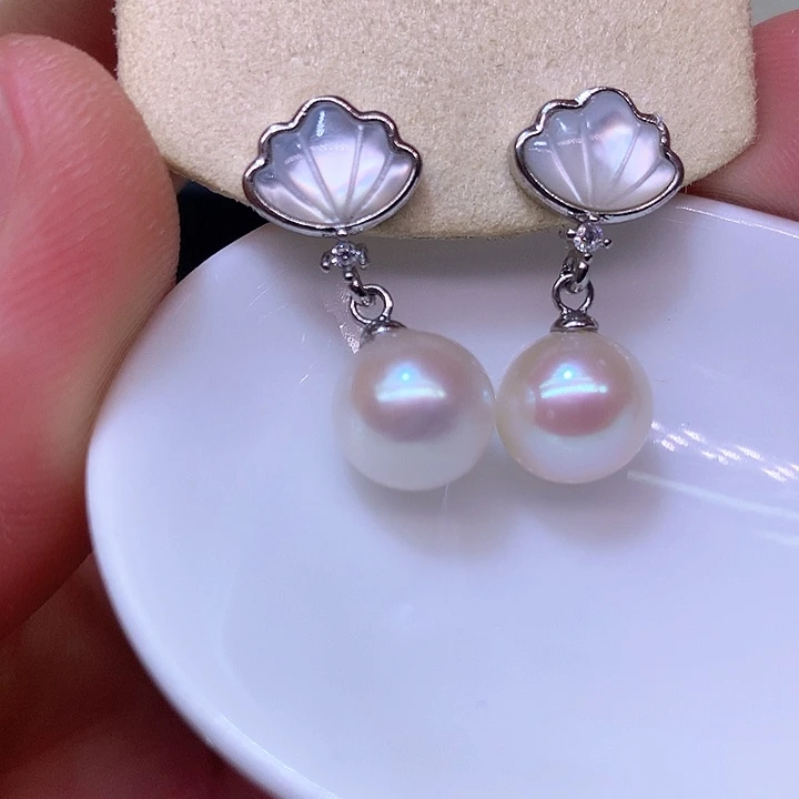 银S925镶嵌耳饰淡水珍珠
