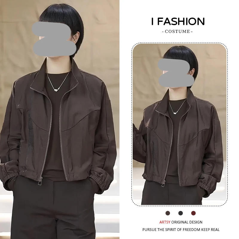 小个子简约风立领短外套女2025年春秋新款宽松减龄百搭休闲上衣