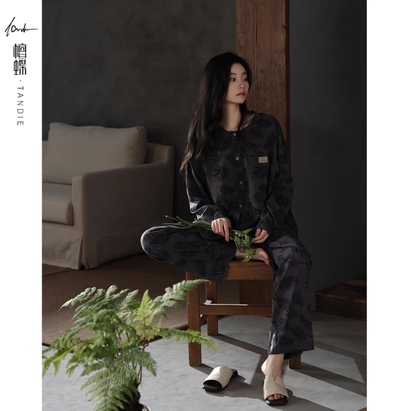 檀蝶2025年新款纯棉睡衣常规长袖情侣睡衣家居服套装女睡衣女春秋