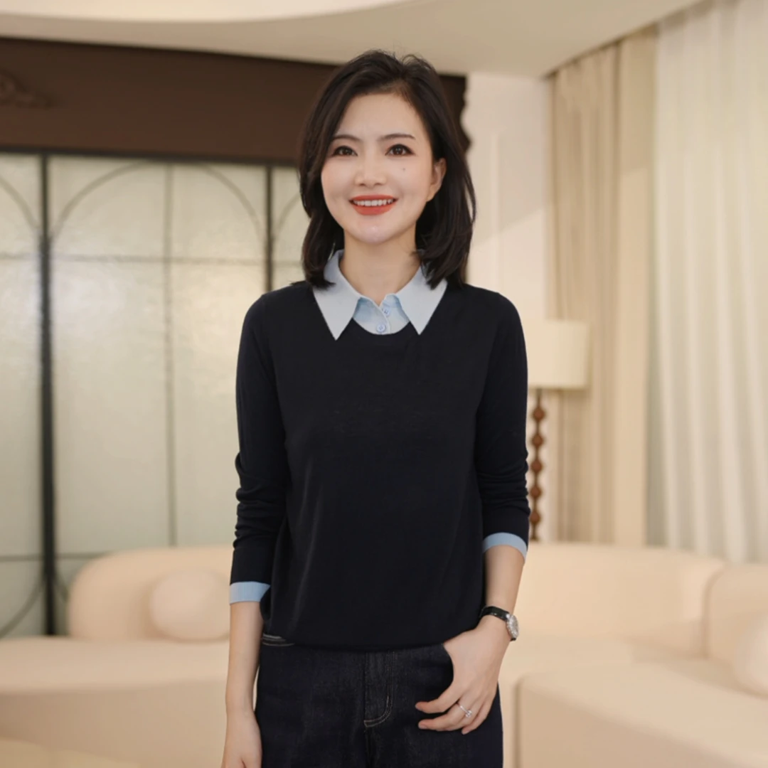 【假两件上衣】枫竺阿楠anan撞色翻领长袖针织衫通勤百搭秋冬上衣