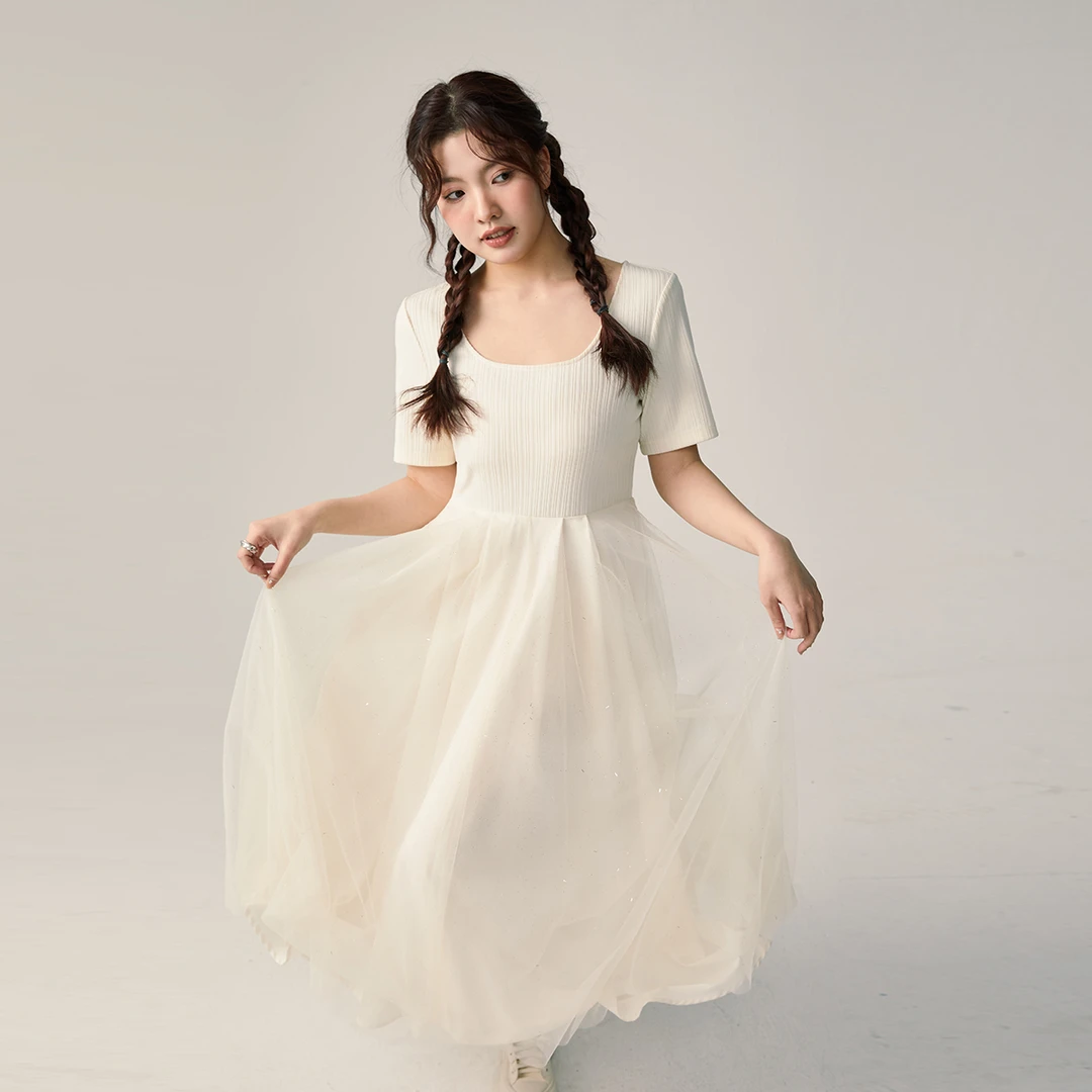 晶咕~黑白天鹅曲~连衣裙春款女百褶纱大码显瘦公主裙甜美气质仙气