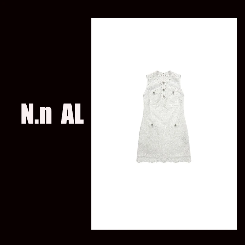 【57号】早秋新款纯净白气质甜美无袖蕾丝连衣裙-5416