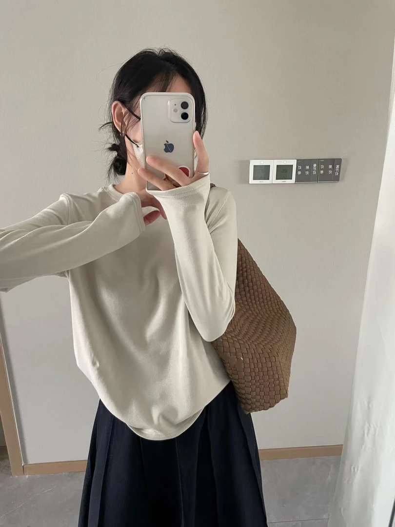 FUJIA STYLE新款韩版简约纯色百搭时尚宽松圆领打底T恤D10833