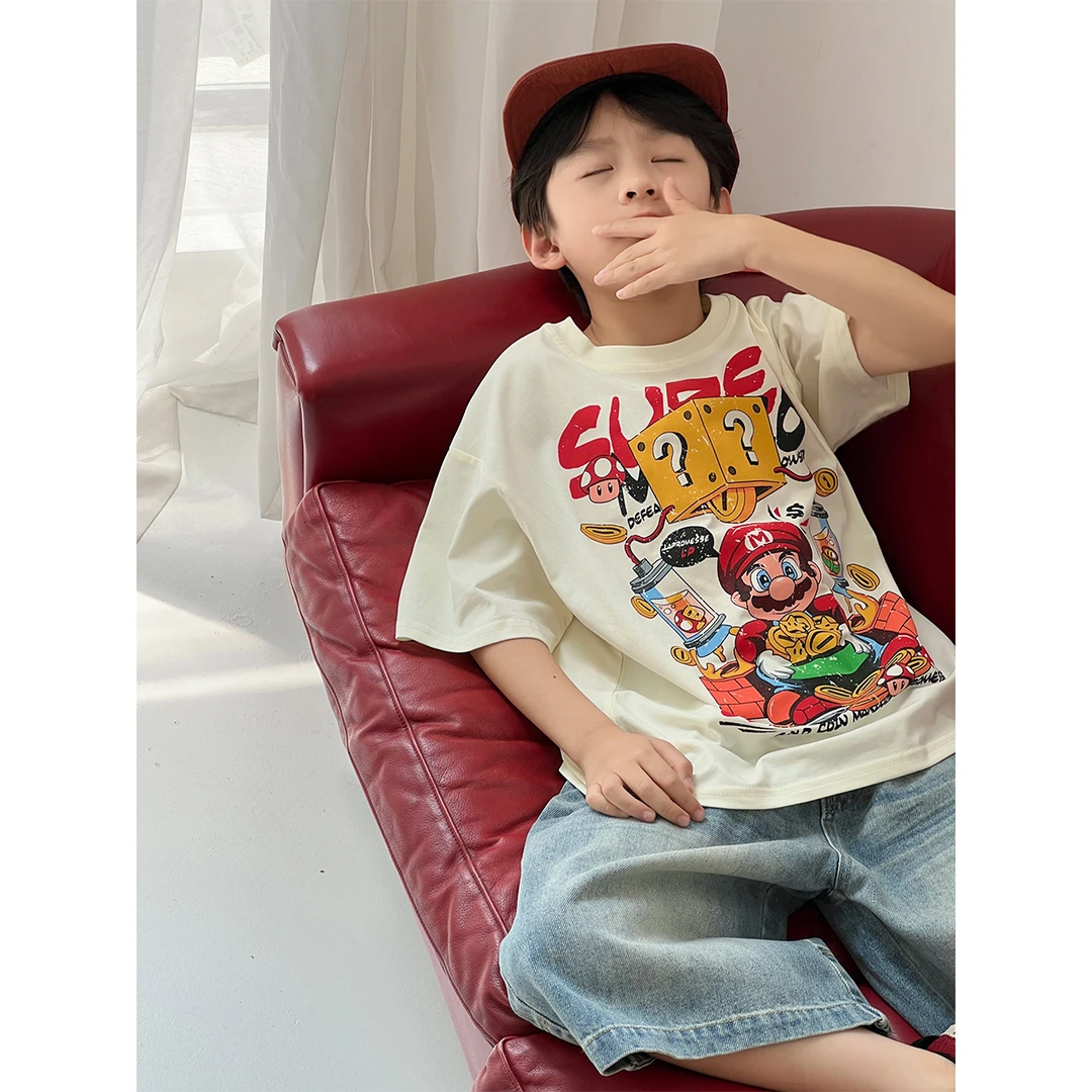 【现货】夏装儿童韩版潮流嘻哈风卡通休闲百搭短袖T恤SJ5965-BXX1