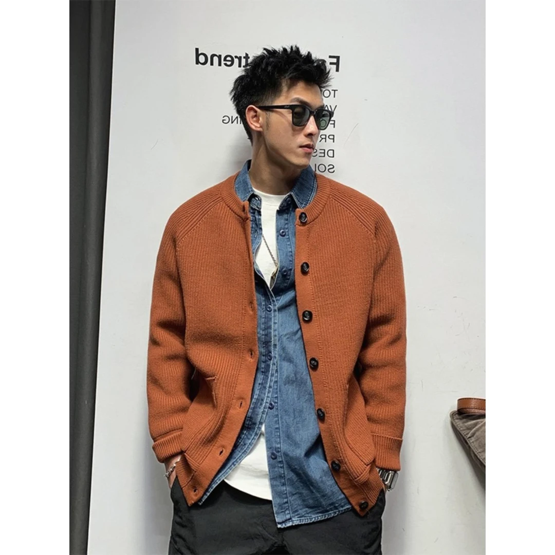 长袖韩版立领休闲外套男士2025秋冬款新品高端纯色简约针织衫夹克