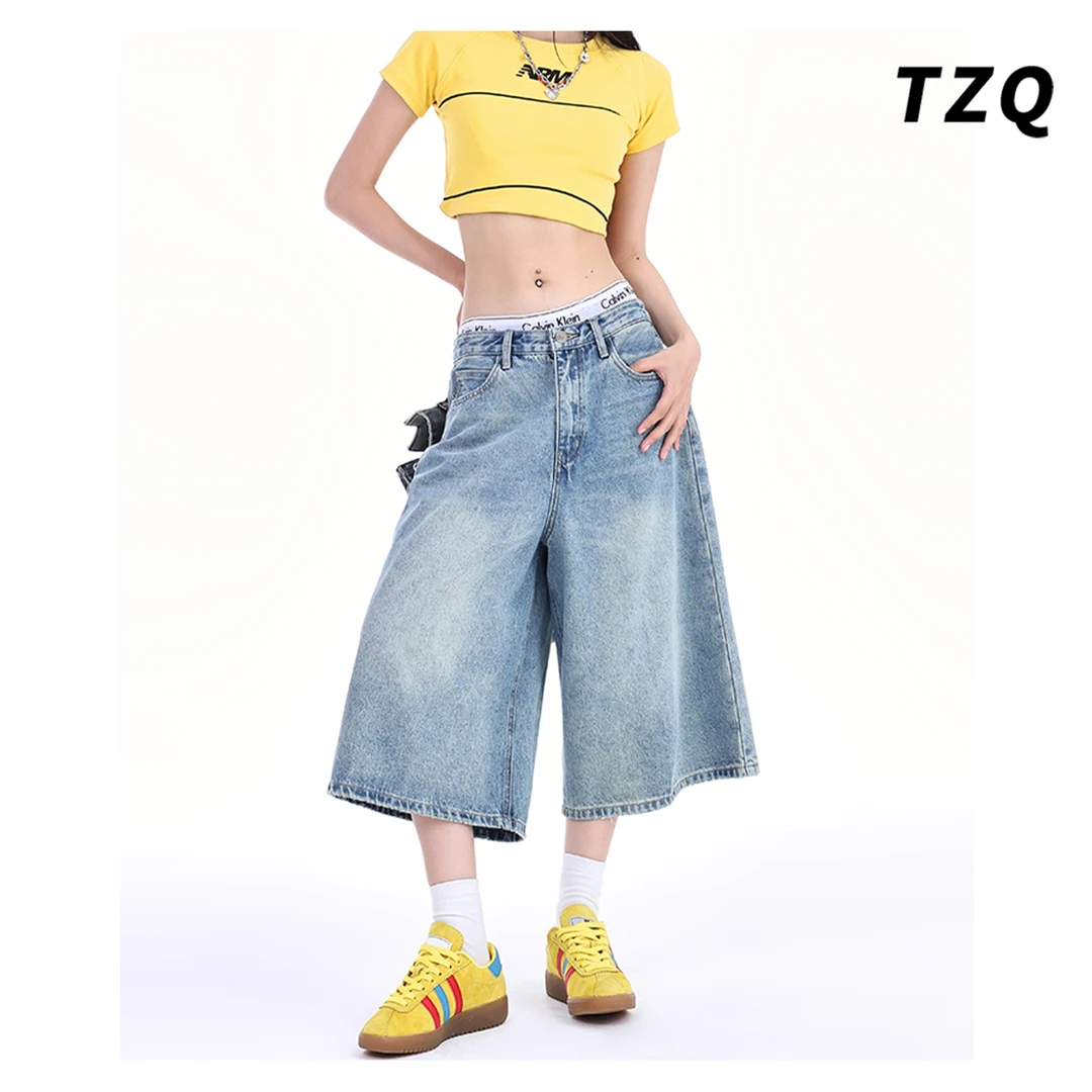 2025夏季爆款七分夏季薄款直筒宽松显瘦牛仔百搭短中裤TZQ2550929