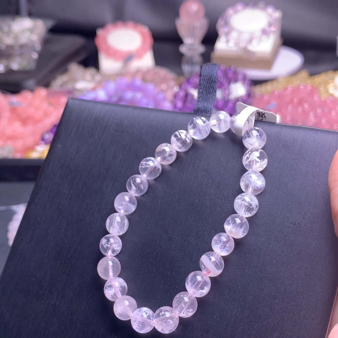 ****平水晶银S925镶嵌手串粉雪花