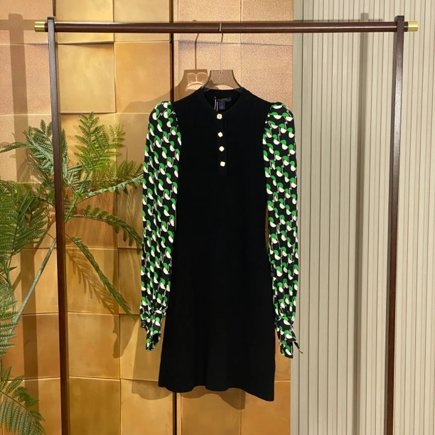 Louis Vuitton 拼接泡泡袖连衣裙/s码/99新/23319