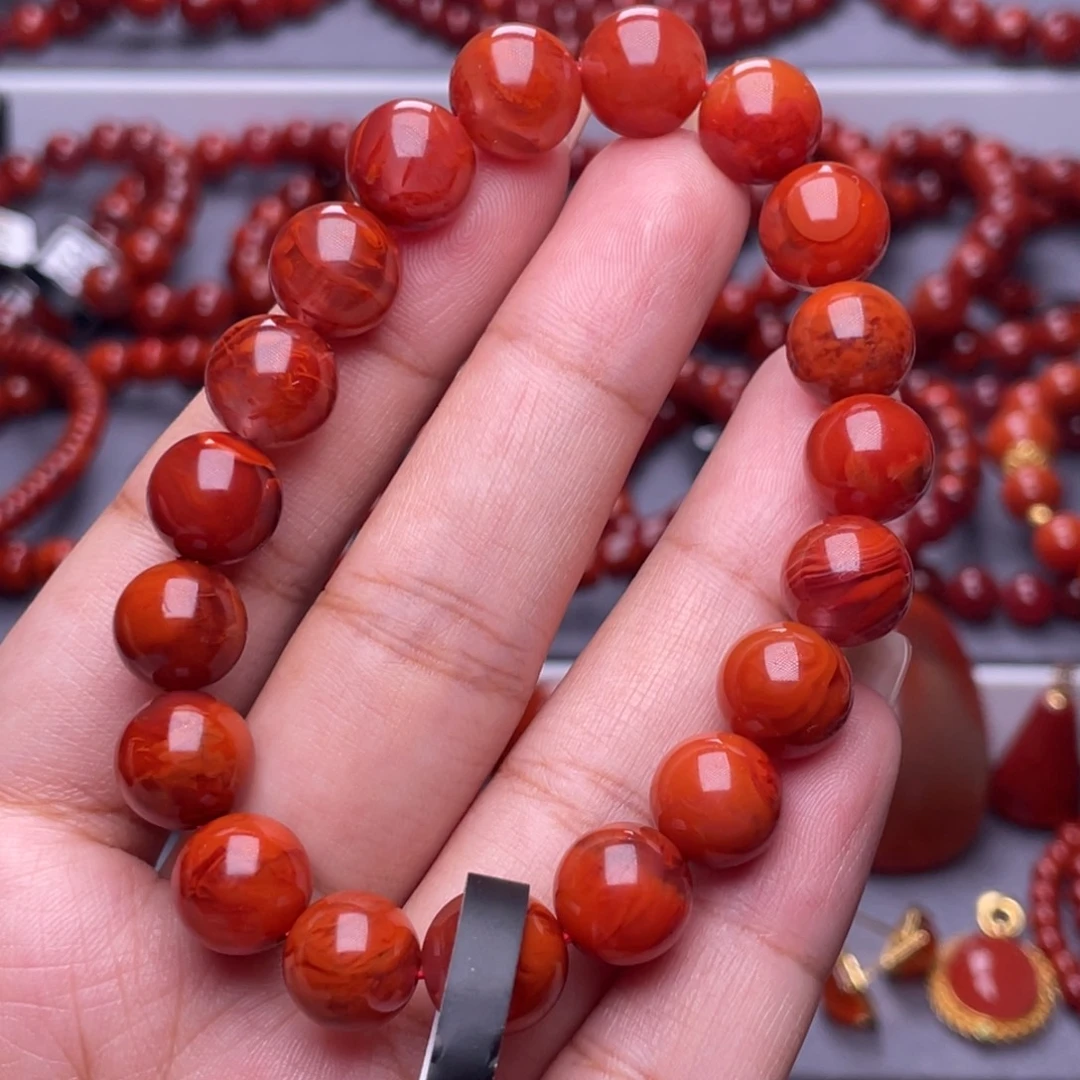 南红玛瑙未镶嵌其他天然高品10mm瓦西玫红火焰手串