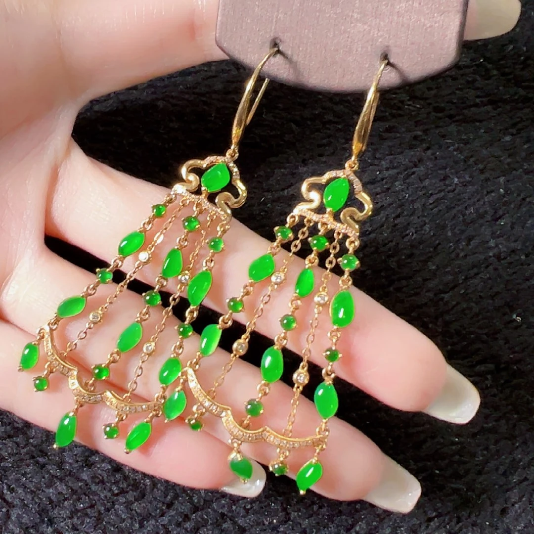 翡翠18K金镶嵌耳饰签收后24小时鉴赏期，过时不退