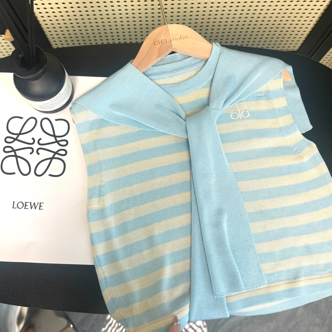 【cici日韩童装】夏季无袖坎肩时候针织条纹蓝色休闲韩版时尚