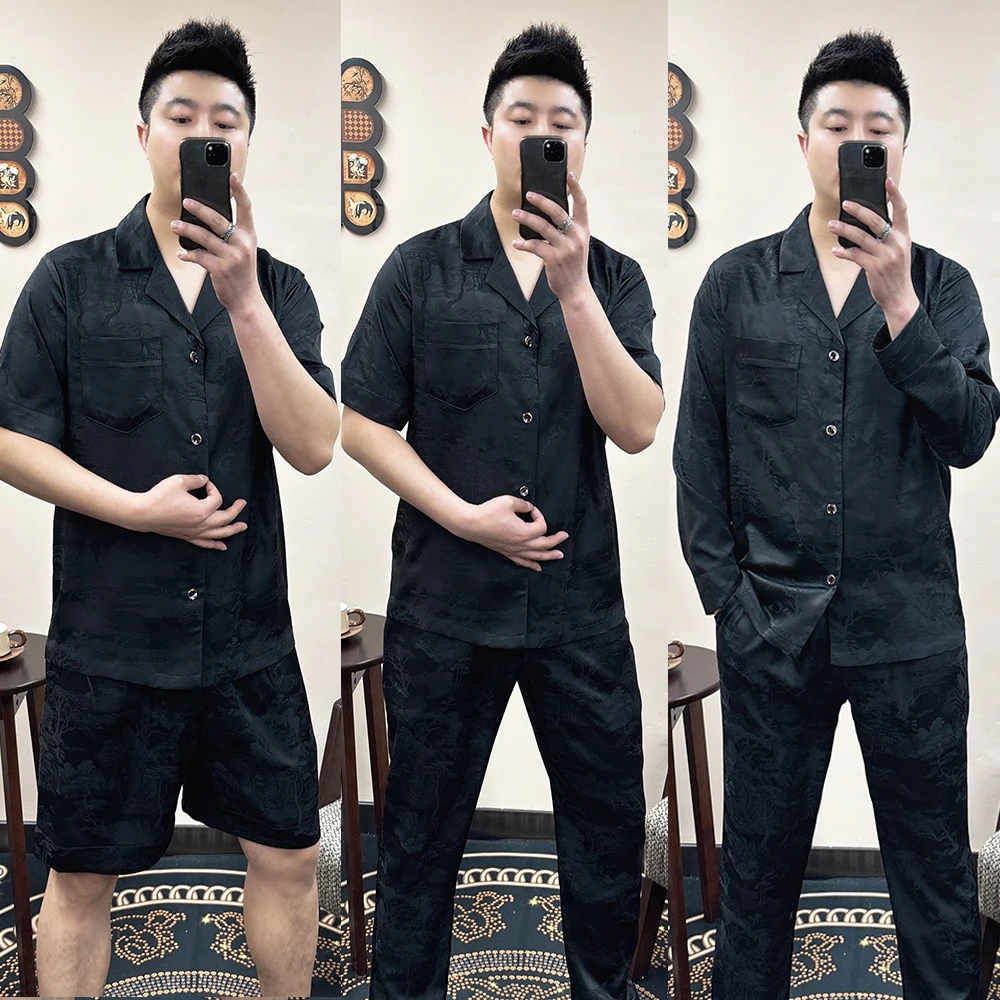 男士春季新款冰丝简约休闲大气奢华潮流高级感可外穿家居服套装