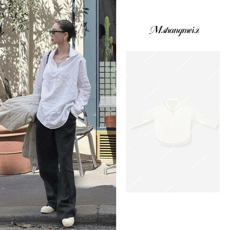 M.SHANGMEI.Z/沐熙【老钱铜麻衫】美大哥老钱风亚麻防晒衬衫X042432